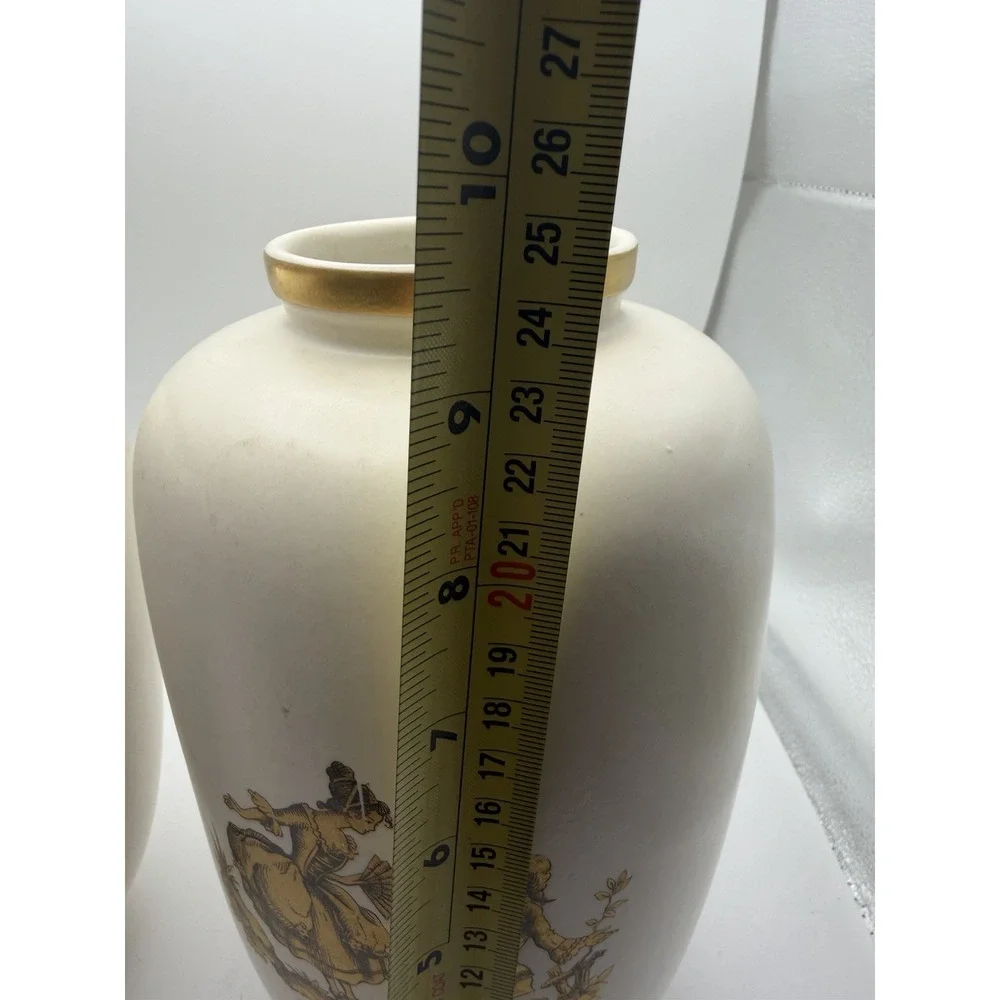 Pair Hyalyn Porcelain Pottery Vases Model 256 Courting Couples Gold 9.5